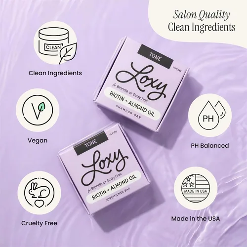 Miniatura 7 de Loxy - Juego de jabón en barra de champú y acondicionador tonificante morado para cabello rubio o gris, biotina y aceite de almendras, vegano