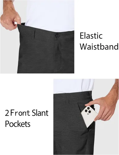 Miniatura 5 de PULI Vestido corto de golf elástico para hombre, de secado rápido, casual, ligero, frente plano, de 10 pulgadas, pantalones cortos híbridos
