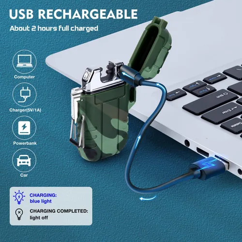 Miniatura 3 de LcFun - Encendedor impermeable, a prueba de viento, de doble arco, eléctrico, recargable por USB, sin llama, plasma, para campamento, senderismo