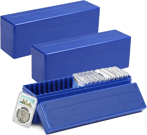 Cajas de almacenamiento de losas para monedas, 3 paquetes de cajas organizadoras de monedas con 20 ranuras, juego de cajas de almacenamiento de Azul