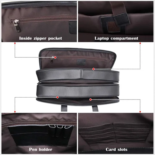 Miniatura 6 de Maletín de cuero de grano completo para hombre grande de 17 pulgadas de viaje de negocios bolsa de mensajero portátil con cremalleras de metal YKK