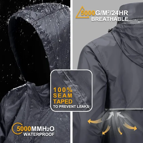 Miniatura 70 de Outdoor Ventures Chaqueta de lluvia para hombre, impermeable, ligera, plegable, para senderismo, golf, correr