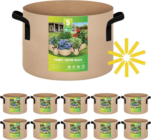 Miniatura 17 de iPower Paquete de 10 bolsas de 3 galones para plantas de tela no tejida gruesa resistente para cultivo de papas, contenedor duradero con aireación