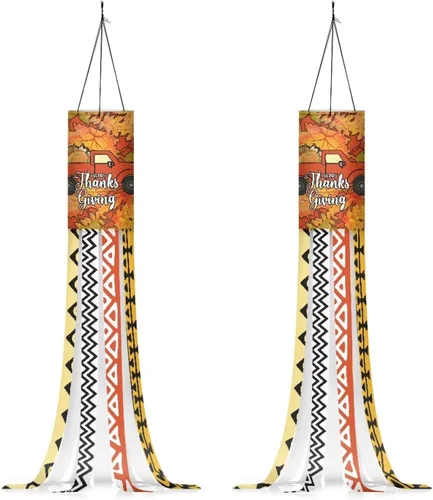 Miniatura 30 de Mumeson 2 piezas de calcetines de viento de otoño de arce de otoño, decoración al aire libre con bandera de cola, decoración colgante para pared