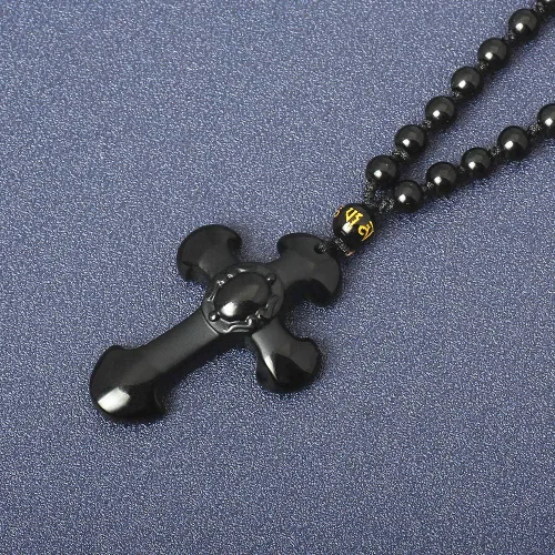 Miniatura 2 de Collar de obsidiana natural con dije de protección de amuleto de la suerte con cadena de cuentas ajustable, talismán de cristal negro, joyería