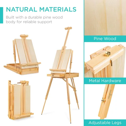 Miniatura 6 de Best Choice Products Caballete de arte para pintar, trípode ajustable de madera portátil para artistas con caja de bocetos, juego de arte de 32