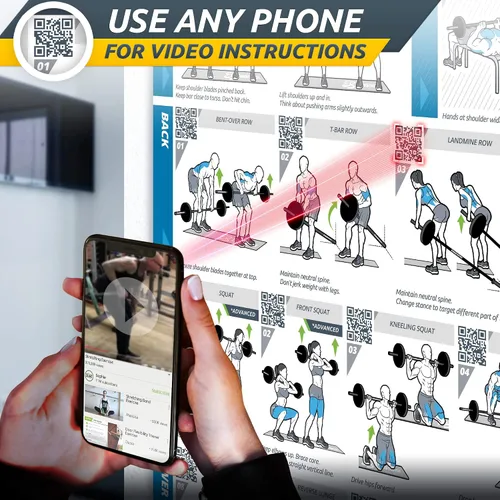 Miniatura 4 de EverStretch Póster de entrenamiento con barra para gimnasio en casa, con instrucciones en video (idioma español no garantizado), grande de 23 x 35