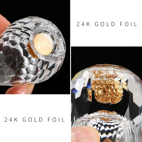 Miniatura 2 de SIYOUKI Juego de vasos de chupito de cristal 0.5oz, decorado con copos de hoja de oro de 24K, sin plomo, juego hecho a mano adecuado para MaoTai
