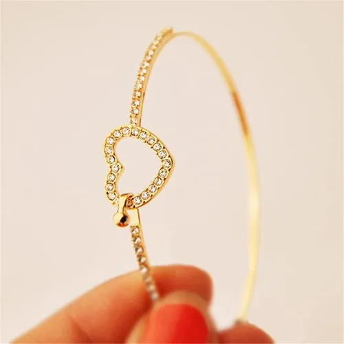Miniatura 5 de JUNYY Delicada pulsera con dije de corazón hueco de diamantes de imitación para mujeres y niñas, pulsera de fiesta de cumpleaños (dorado)
