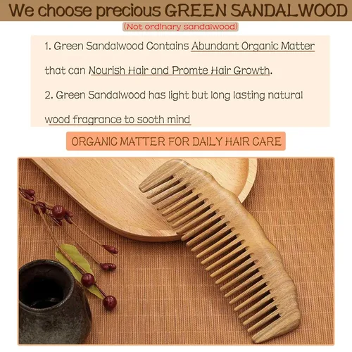 Miniatura 3 de Peine de madera con dientes anchos, peine para el cabello para mujeres, masaje del cuero cabelludo y distribuye aceites