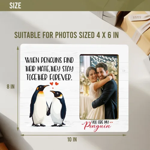 Miniatura 5 de Marco de Fotos de Regalos de Pingüino para Parejas Recién Casados Novios, Marco de Fotos de Regalos para Parejas para Aniversario y Compromiso