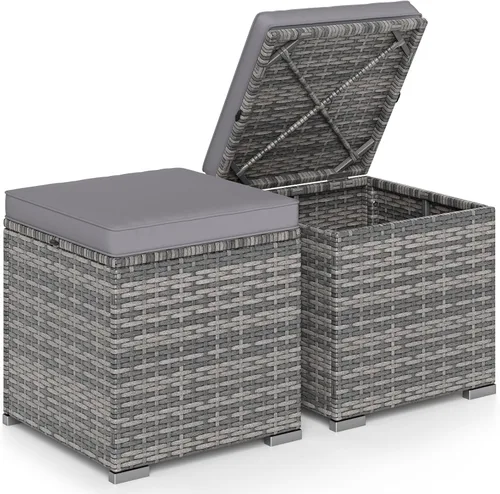 Miniatura 12 de Tangkula - 2 asientos otomanos de patio, mesa lateral de ratán PE tejido a mano de Patiojoy con cojín extraíble y espacio de almacenamiento oculto