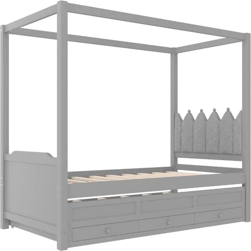 Miniatura 7 de Bellemave Base de cama con dosel de tamaño individual con cabecera tapizada princesa, nido doble extraíble y 3 cajones de almacenamiento, cama