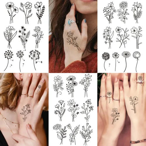 Miniatura 6 de Cerlaza 100 hojas de tatuajes temporales para mujeres adultas, 420 estilos mixtos, calcomanías de tatuaje falsas de ramas pequeñas que se ven reales