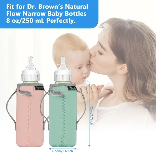 Miniatura 2 de Beautyflier Fundas de vidrio para biberones de bebé para biberones estrechos naturales del Dr. Brown's de 8 onzas con doble asa, 0.130 in de grosor