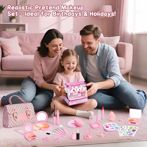 Miniatura 8 de Juego de maquillaje para niños de 3 a 5 años, maquillaje falso para niñas con bolso para niños, kit de maquillaje de juguetes para niñas de 3, 4, 5