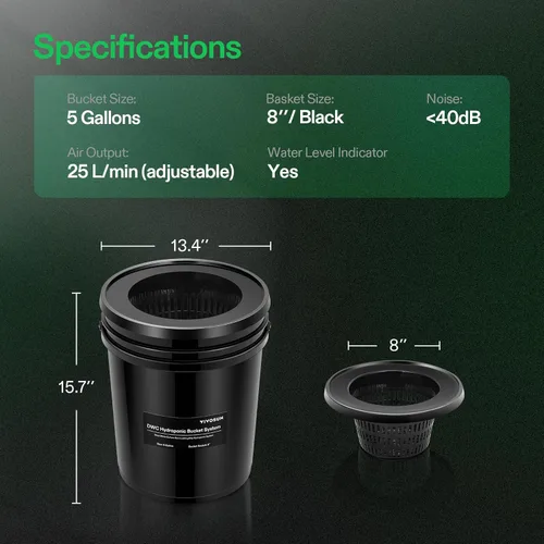 Miniatura 2 de VIVOSUN Sistema de Cultivo Hidropónico DWC con Kit de Goteo Superior, Cultura de Agua Profunda de 5 Galones, Sistema de Goteo Recirculante