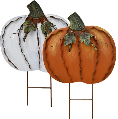 Miniatura 17 de Letreros de metal con estacas de calabaza, decoración de otoño, decoración decorativa de jardín, césped, calabazas, decoración de otoño al aire