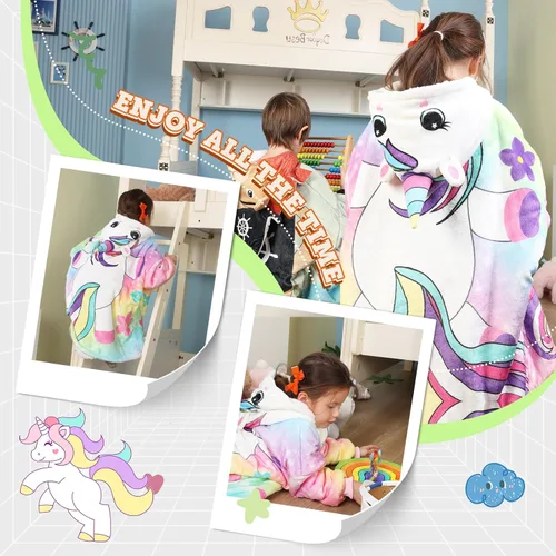 Miniatura 4 de Sudadera tipo manta portátil para niños, de gran tamaño, con capucha, de sherpa, con bolsillo en la capucha y mangas, para niños pequeños, lindas