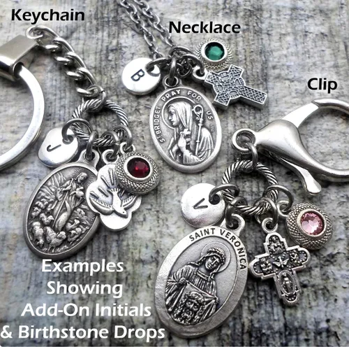 Miniatura 5 de Collar de oración de Arcángel Rafael, llavero o clip, joyería católica de San Patrón, personalizable con opción inicial o piedra natal de cristal