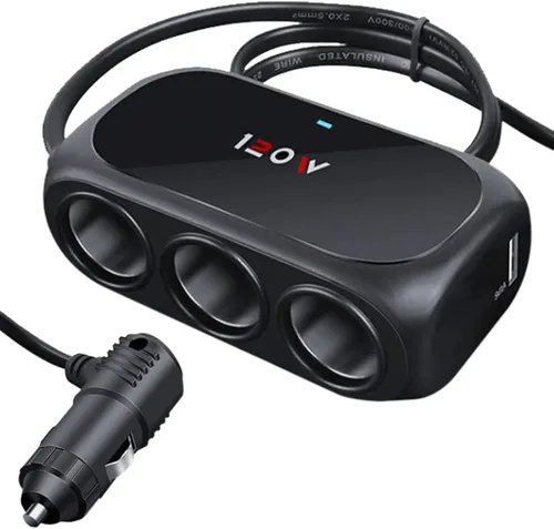 Adaptador divisor de encendedor de cigarrillos de coche de 3 enchufes, 2 extensores USB [120W] [12V/24V] [cargador de coche dual USB de 3.1 A]