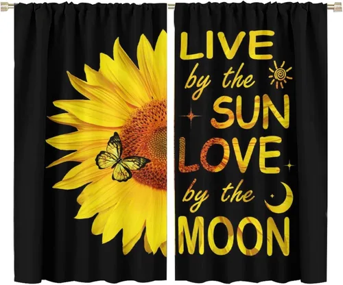 Miniatura 70 de Cortinas opacas con diseño de girasoles para ventana, puesta de sol sobre girasol, para dormitorio, sala de estar, cocina, decoración del hogar, 42