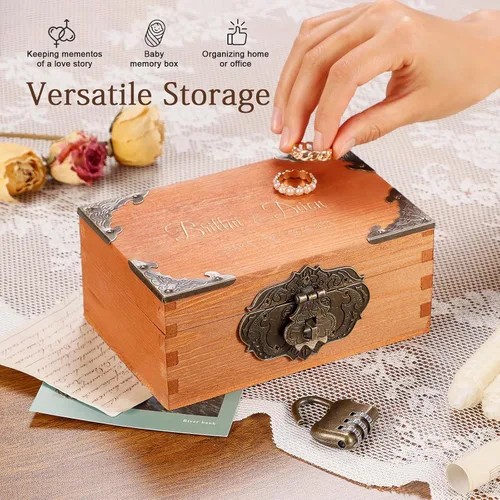 Miniatura 4 de Caja de recuerdos de boda personalizada con cerradura, caja de memoria decorativa de madera, caja de almacenamiento de fotos, aniversario