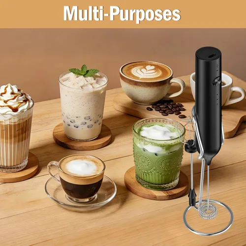 Miniatura 10 de Espumador de leche recargable de mano, batidor eléctrico con 3 velocidades, mezclador de bebidas de mano con 2 cabezales, varita portátil para café