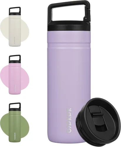 Miniatura 14 de BJPKPK - Botella de agua aislada con 2 tapas, vaso/taza de viaje de acero inoxidable de 20 onzas con aislamiento al vacío de doble pared, taza