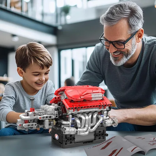 Miniatura 6 de Mould King 10226 FE Supercar V12 Kit de construcción de motor con caja de cambios, modelo mecánico de más de 863 piezas con transmisión de múltiples