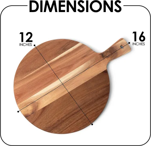 Miniatura 2 de Tabla de cortar de acacia prémium con asa, tabla de cortar de madera para cocina (12 x 16 pulgadas), tablas de cortar redondas de acacia para carne