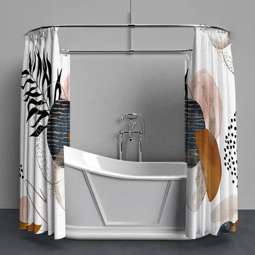 Miniatura 3 de Yeele Cortina de ducha bohemia de 71 x 71 pulgadas, cortinas de baño geométricas abstractas retro, arte estético, juegos de baño únicos
