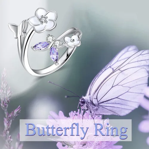 Miniatura 4 de YFN Anillos de mariposa de plata de ley con circonita cúbica, joyería para mujeres y niñas, Plata de ley, Sin información.