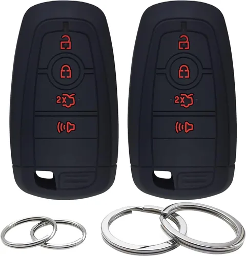 2 piezas de silicona 4 botones funda de llavero remoto sin llave de goma compatible con Ford Fusion Edge Expedition Explorer Mustang 2019 2018 2017