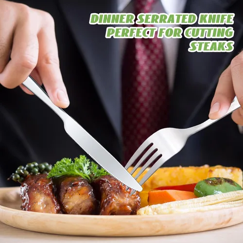 Miniatura 4 de Nuenen Juego de cubiertos de 50 tenedores de acero inoxidable, tenedores y cuchillos, cubiertos para cocina, restaurante
