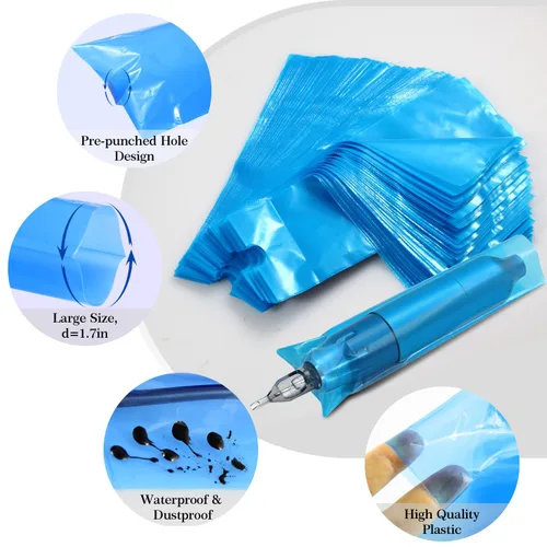 Miniatura 5 de Cubiertas para máquinas de bolígrafos y cintas de agarre, 200 piezas de cubiertas para máquinas de tatuaje con 4 fundas de agarre de 7.5 x 2.7