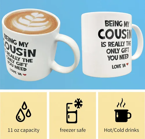 Miniatura 5 de Divertido regalo para primas para mujer, taza de cerámica de 11 onzas, llavero para prima, regalo de cumpleaños para prima, taza de primo favorito