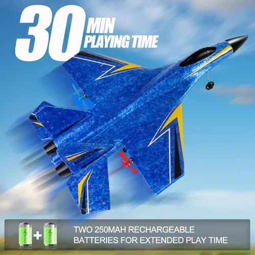 Miniatura 3 de Avión de Control Remoto para Niños, Aviones de Poliestireno RC de 2 Canales Jet Juguete Inalámbrico, Avión de Ala Delta RC para Principiantes, Azul