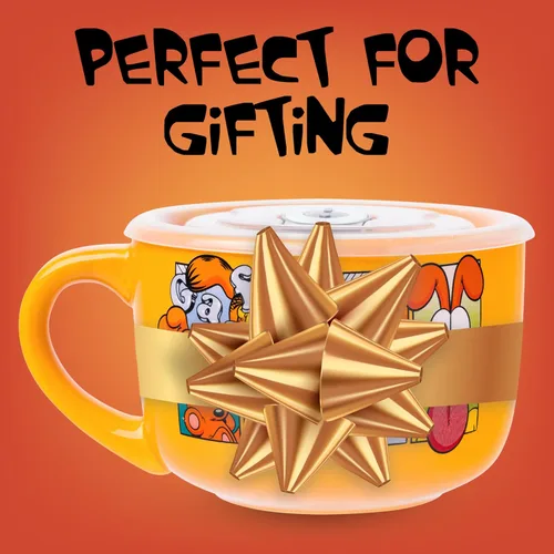 Miniatura 7 de Silver Buffalo Garfield Nunca confíes en un gato sonriente con Odie, Arlene, Nermal y Pooky - Taza de sopa de cerámica con tapa de plástico