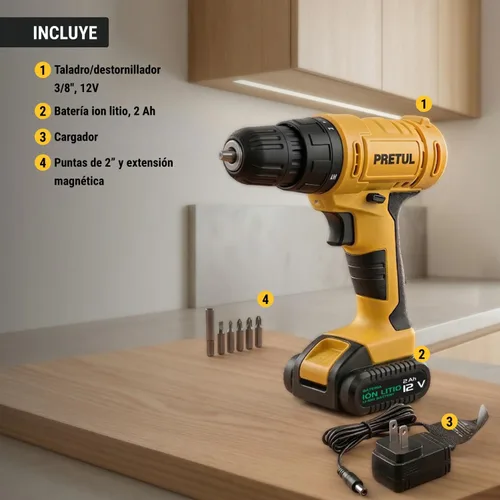 Miniatura 7 de Taladro inalámbrico, batería de iones de litio 12 V Pretul