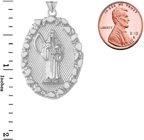 Miniatura 3 de Claddagh Gold Collar con colgante de pepita de Santa Muerte de plata de ley fina