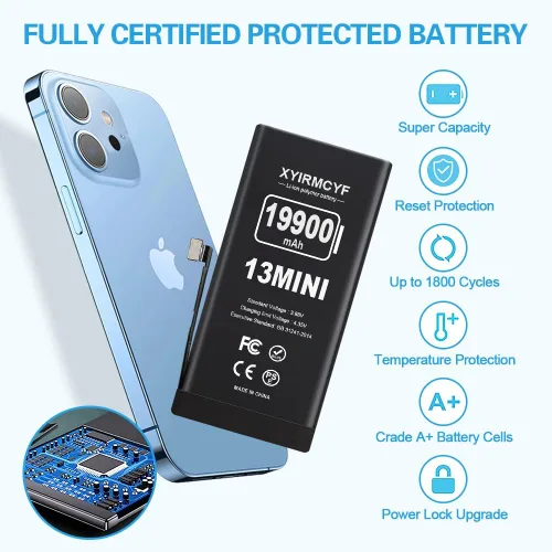 Miniatura 6 de XYIRMCYF Batería de Super Capacidad de 19900mAh Compatible con iPhone 13 Mini, Batería de Repuesto de Polímero de Litio de 0 Ciclos para iPhone 13