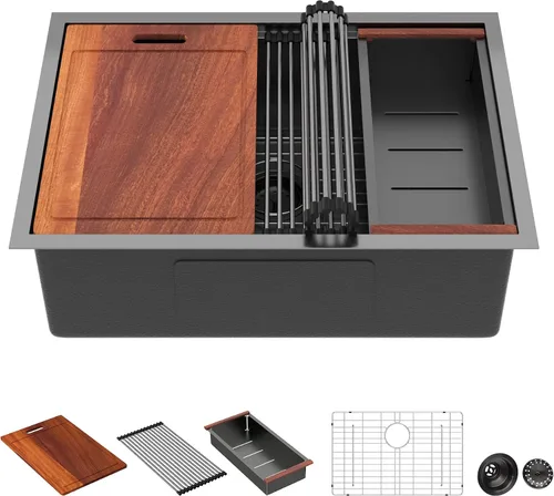 Miniatura 24 de Sarlai 33 Fregadero de Cocina Empotrado - Fregadero de 33 x 19 Pulgadas Bajo Encimera Estación de Trabajo de Profundidad Sencillo Tazón 16 Calibre