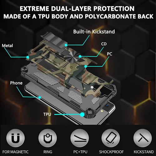 Miniatura 5 de CCSmall Funda de camuflaje para Samsung Galaxy A13, de grado militar, a prueba de golpes, resistente, funda protectora para teléfono con soporte