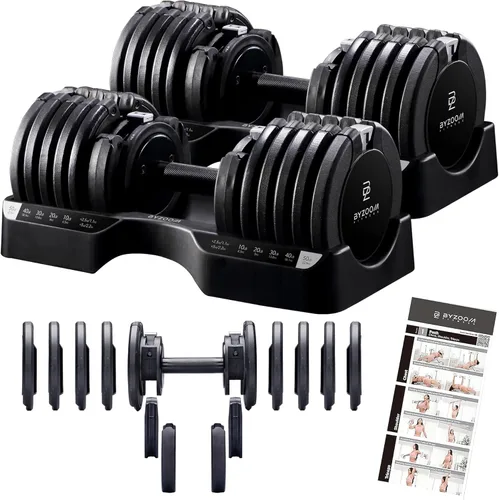 Miniatura 16 de ByZoom Fitness - Mancuerna ajustable de 12.5/25 libras – Unidad individual O juego de 2 – Peso ajustable 5-en-1 para gimnasio en casa, entrenamiento