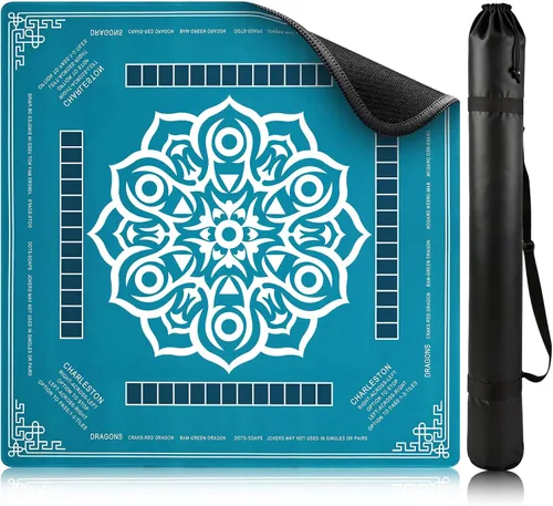 Mahjong Mat 31.5 x 31.5 pulgadas, tapete de mesa impermeable Mahjong con reglas impresas, superficie antideslizante y reductora de ruido, bolsa de