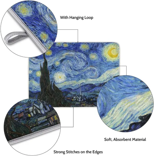 Miniatura 3 de Tapete de secado de platos de cielo estrellado para cocina, tapete de café, absorbente de agua, resistente al calor, tapete de microfibra