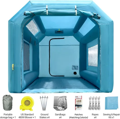 Miniatura 7 de OZIS Cabina de Pintura Inflable de 10.8x8.2x7.2 Pies con Sistema de Filtro de Aire Cabina de Pulverización Portátil con Soplador para Pintura DIY