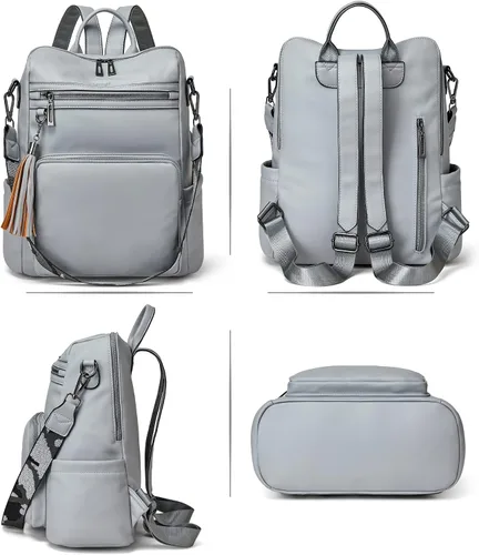Miniatura 27 de OPAGE - Mochila de cuero para mujer, con borla de moda, bolso de hombro, mochila grande, bolsa de viaje, gris, L