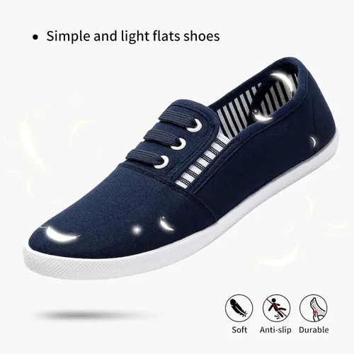 Miniatura 3 de Tenis de lona para mujer, zapatos casuales para caminar, zapatos de tenis planos, zapatos de vestir antideslizantes, zapatos de trabajo